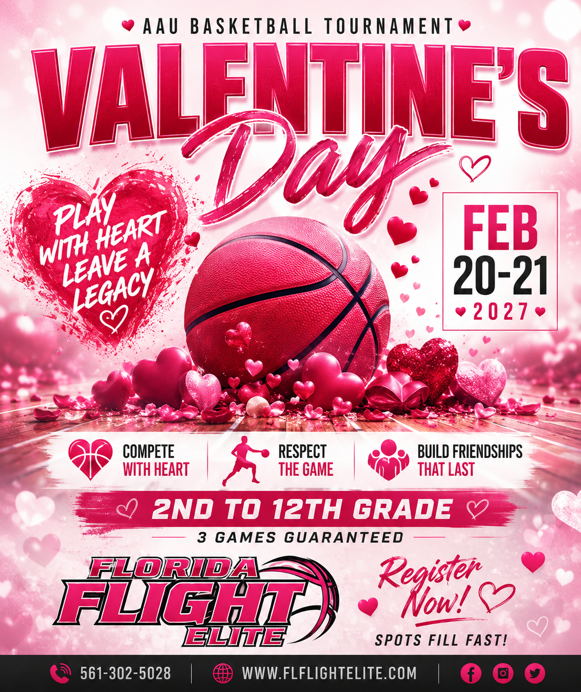 Official event flyer for Valentine's Day Classic AAU basketball tournament